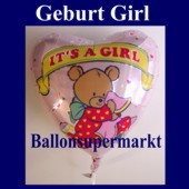 Geburt und Taufe Luftballon, Mädchen-Girl, Folienballon mit Ballongas (FHGE Geburt-Luftballon-Girl-11313)